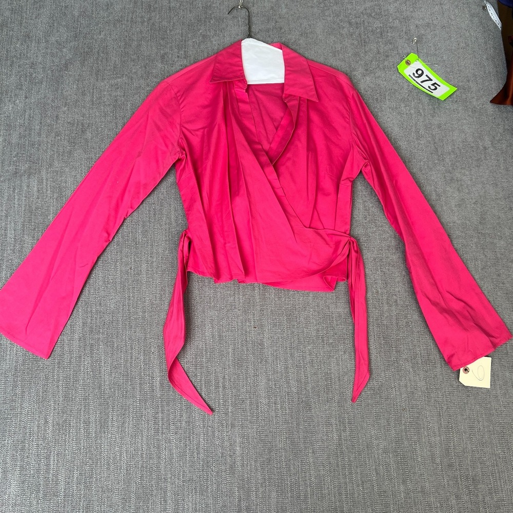 Bloomingdales & Tahari Wrap Top Womens 6 Hot Pink Barbiecore Chic Long Sleeve